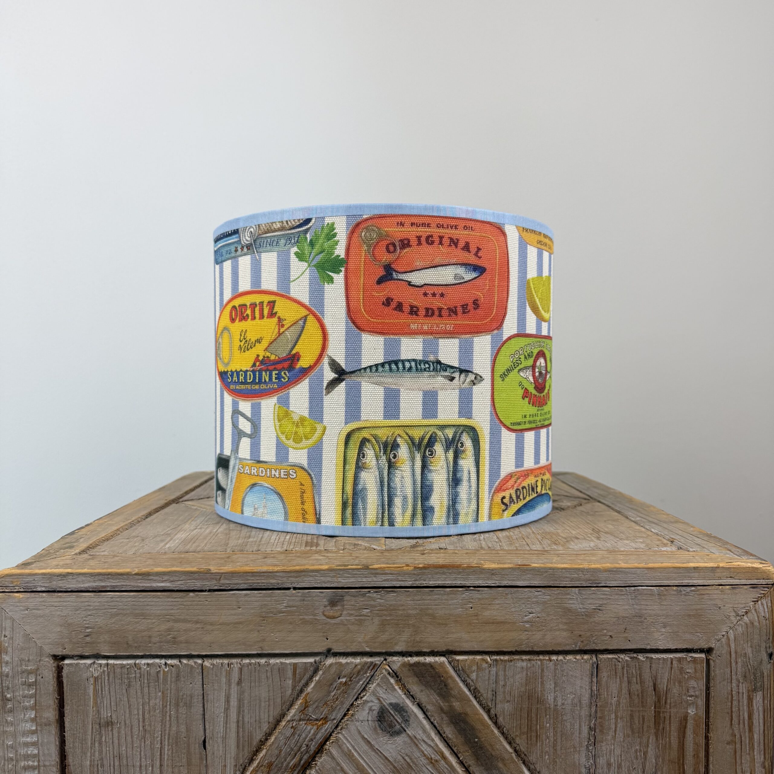 Lampenkap blauw wit sardientjes dia25