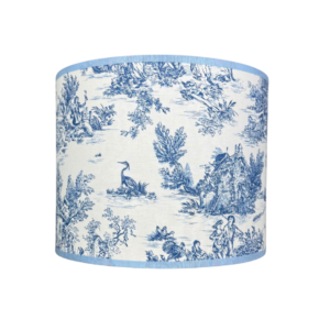 Lampenkap blauw wit Engels tafereel